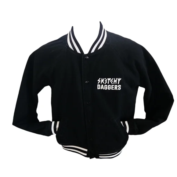 Sketchy Tank x Swallows & Daggers Varsity Jacket extremely Rare Exclusive Black - Picture 2 of 12